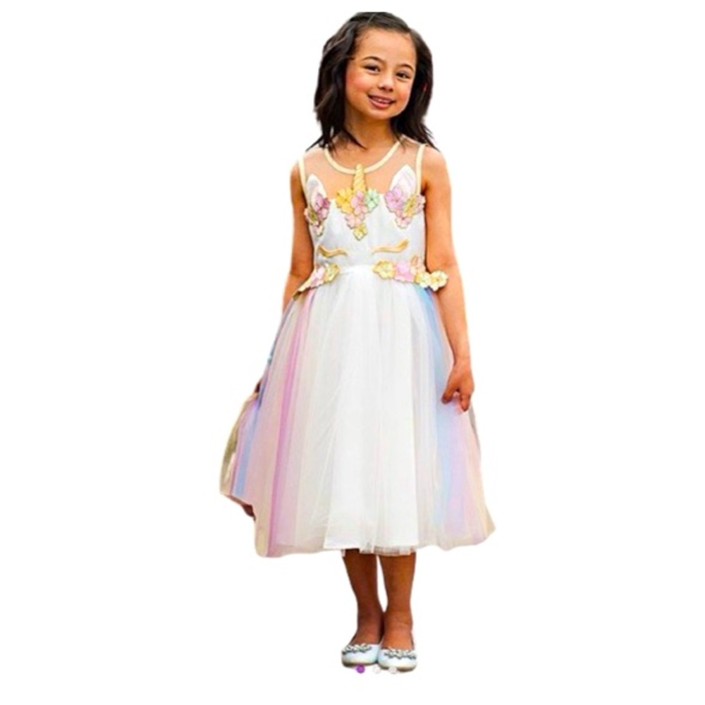 Just Couture Rainbow Tulle Formal Dress Up Unicorn Dress Girls Size 8
